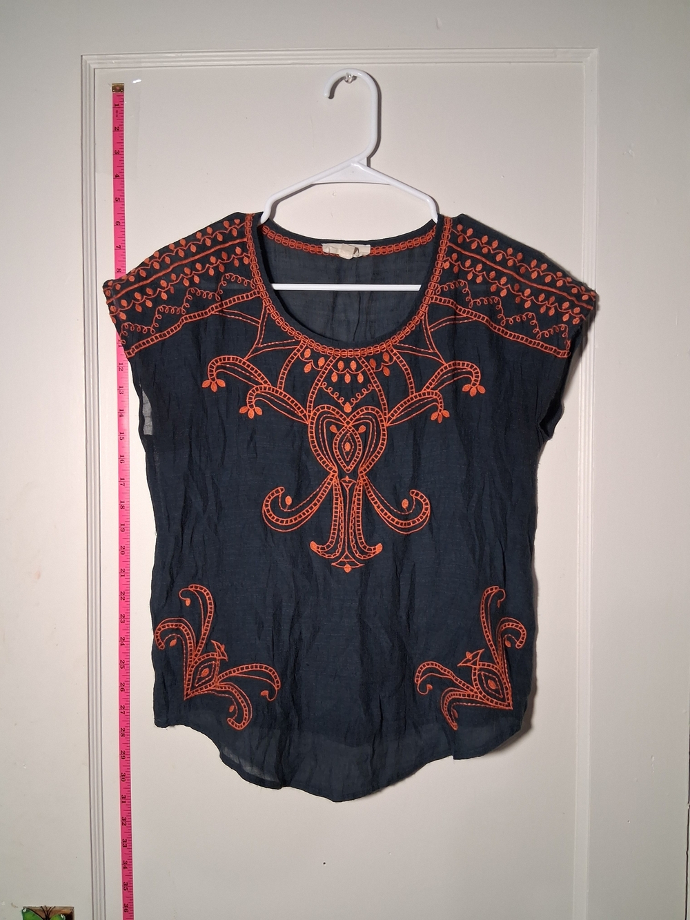 THML Navy Blouse with Orange Embroidery S